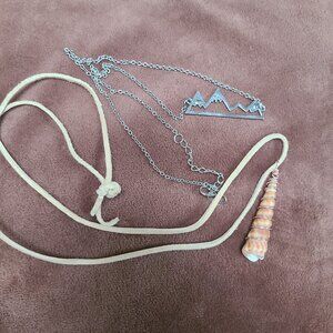 2 Necklaces - Mountains Hippie Outdoors Necklace, Handmade Wire Seashell Pendant